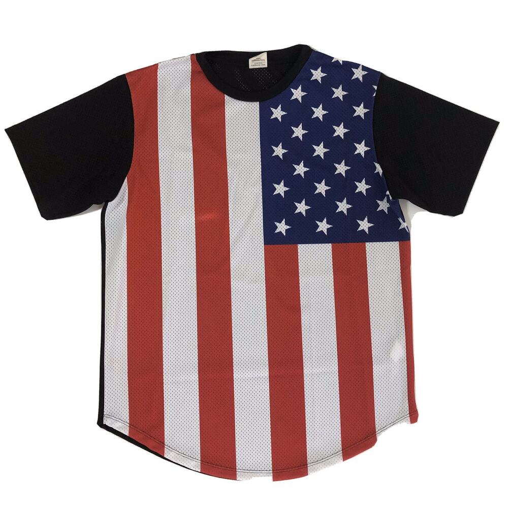 FUN Patriotic Women’s Mesh Black USA flag SS T-Shirt Sz M(XL) N110185